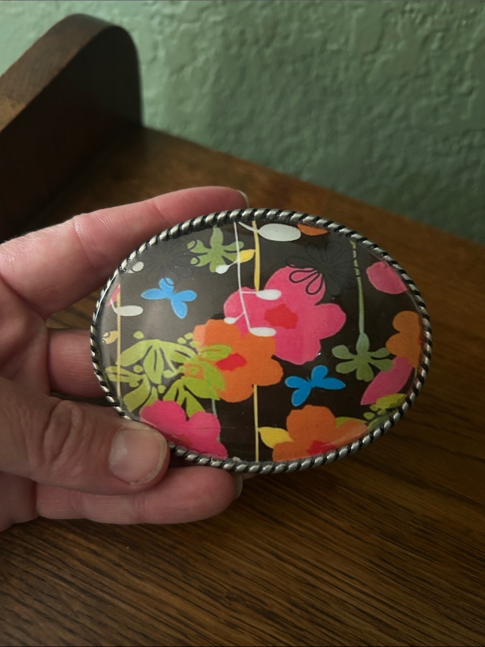 Floral Multicolor Oval Belt Buckle
